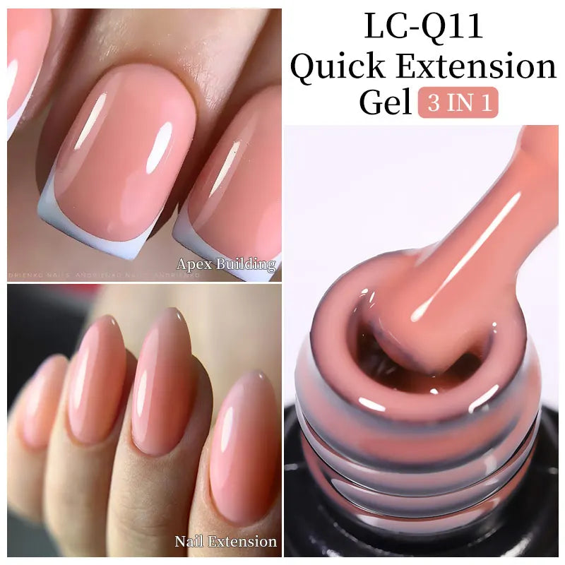 LILYCUTE Milky White Gold Sequins Quick Extension Rubber Base Gel Nail Polish Glitter Extend Construct Hard Gel Nail Art Varnish