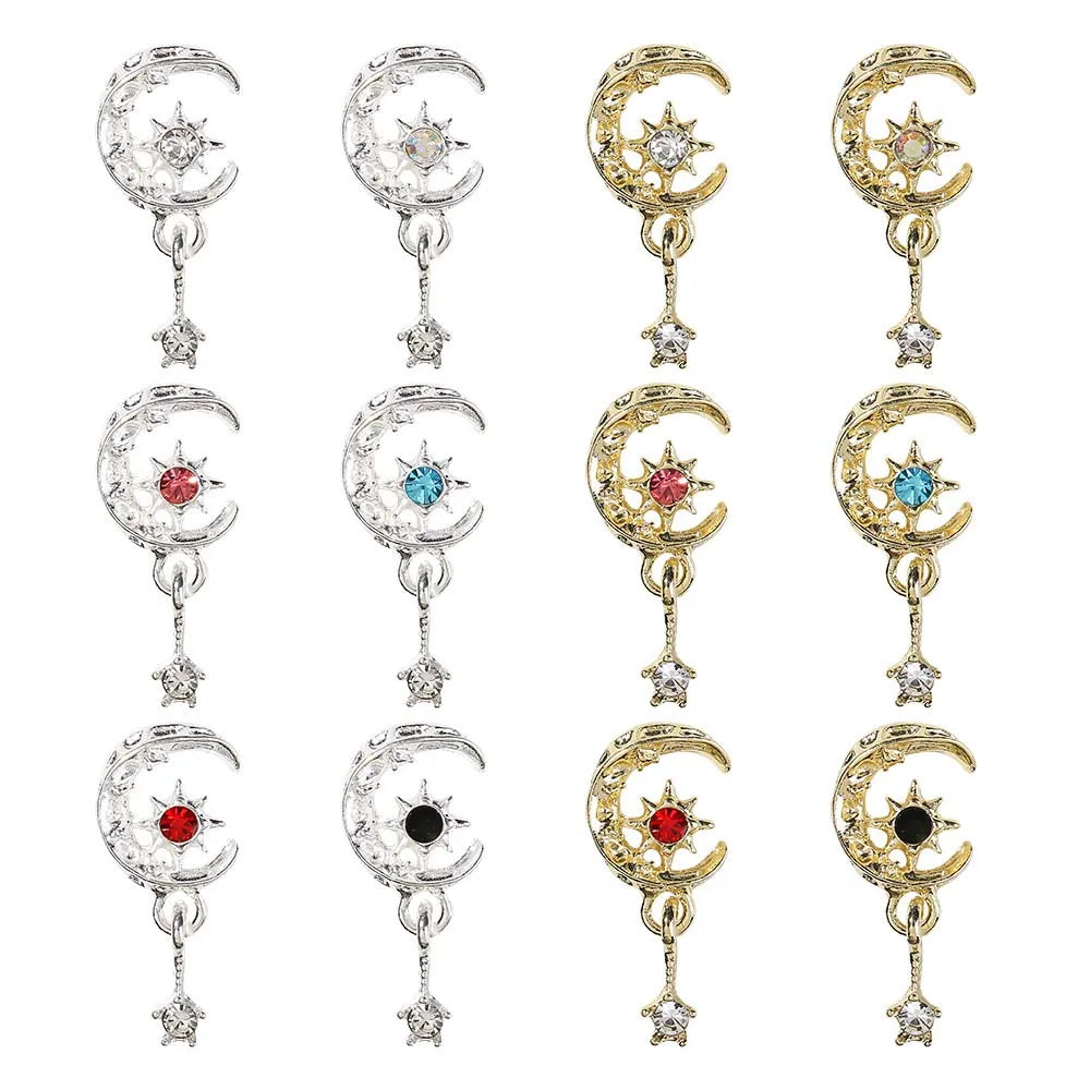 10Pcs New Moon Star Pendant Nail Art Charm 3D Metal Shiny Love Zircon Moon Tassels Nail Pendant DIY Nail Diamond Accessories