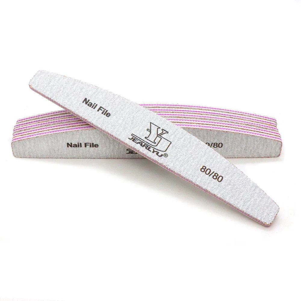 3/5/10 Pack 80/80 Grit Half Moon Nail File Useful Double Sided Buffers for Natural & Acrylic Nails Grey Sandpaper Home Salon Use