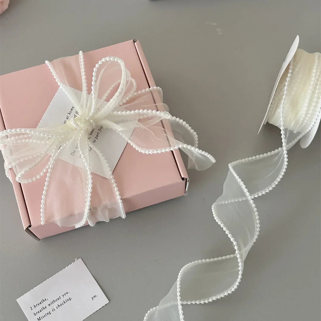 1PC Pearl-edged Fishtail Wavy Ribbon Cake Bouquet Decorative Ribbon Fairy Breath Fluttering