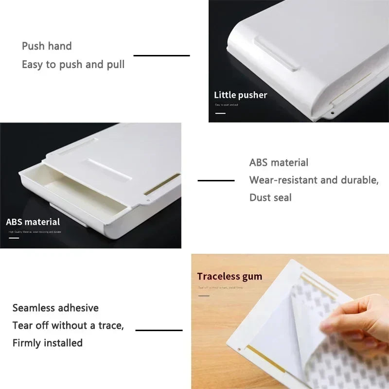 Adhesive Under Desk Drawer Organizer Hidden Table Storage Box Slide Out Tray Simple Sundries Cosmetics Stationery Organizer