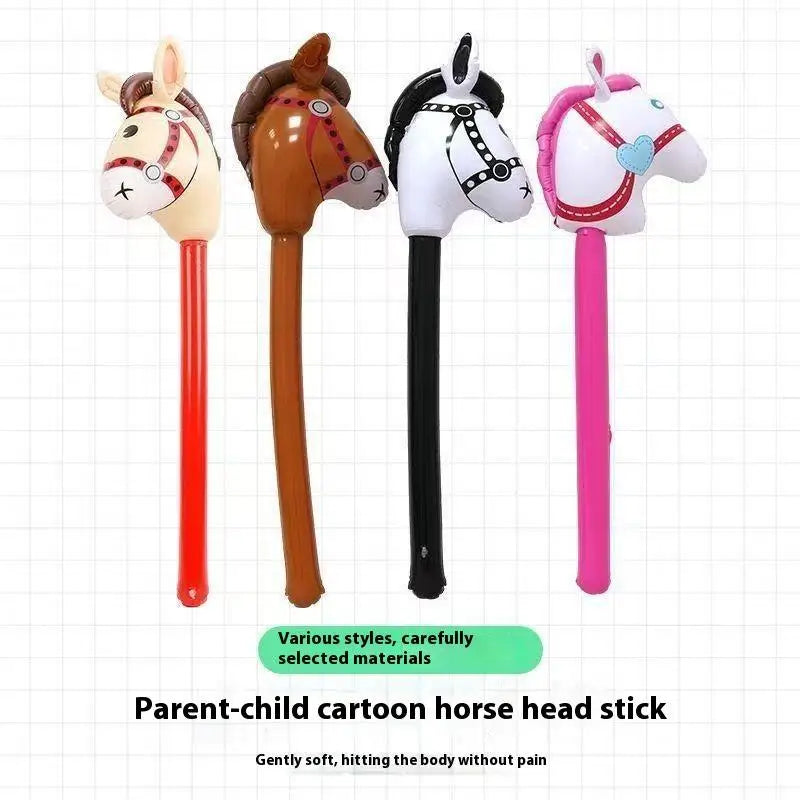 1Pcs Inflatable Horse Head Balloon Blow Up Pony Stick Toy Halloween Party Supplies Inflatable Stick Children's Toys