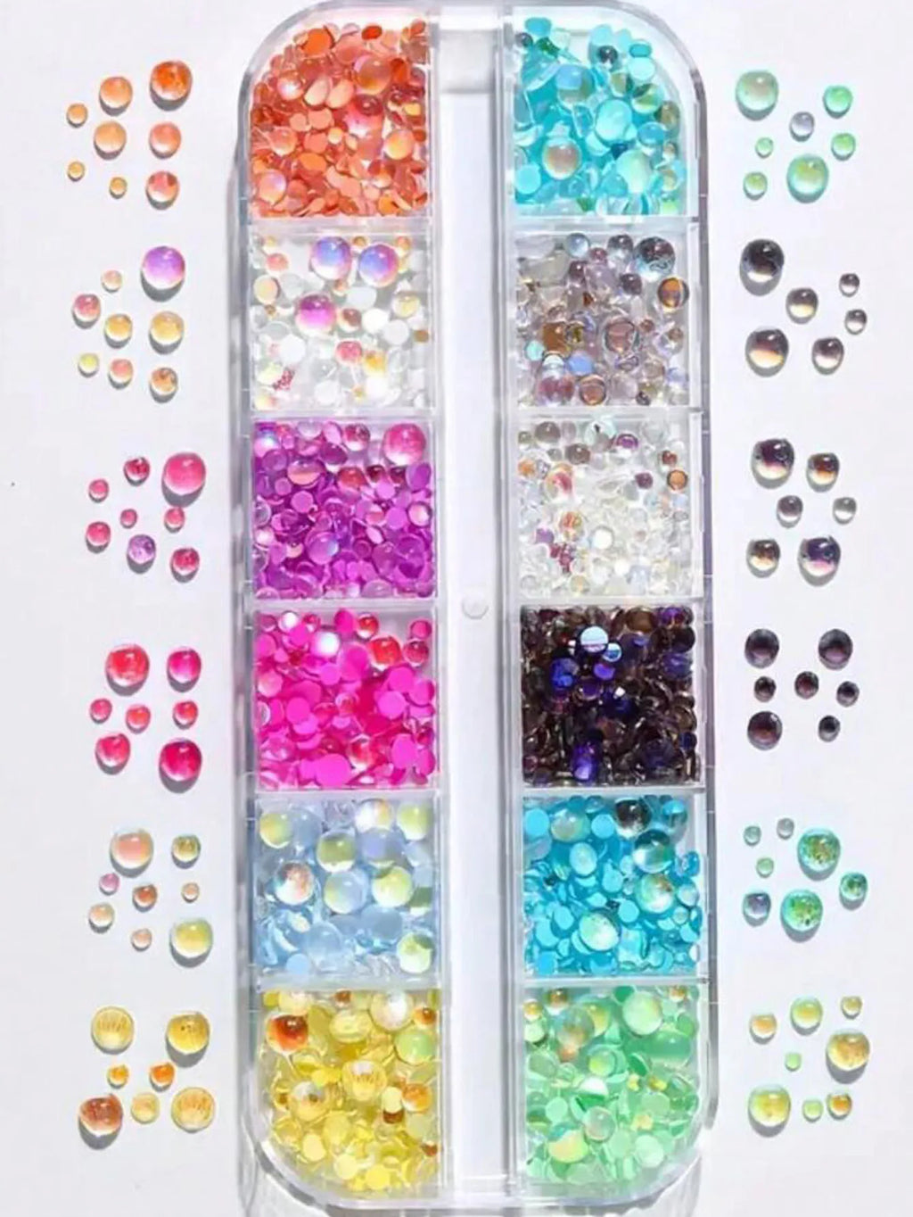 12 Grids Sparkling Aurora Flatback Mermaid Beads Nail Art Charms 3D Crystal Candy Bubble Beads DIY Kid Manicure Decoration Parts