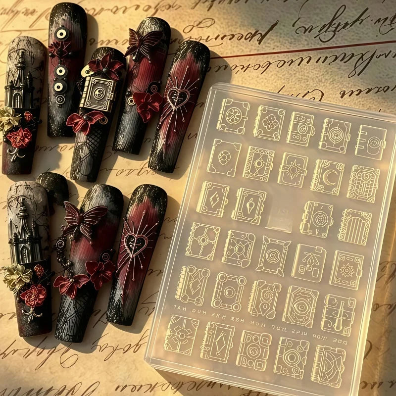 Magic Book House 3D Nail Silicone Mold, Gothic Vintage Spell Book DIY Nail Art Charms