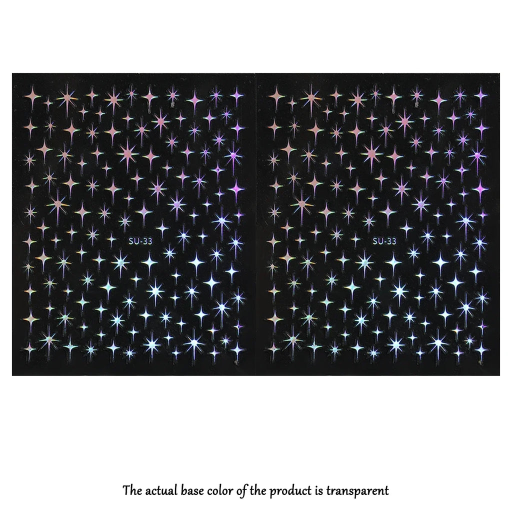 3D Metal Silver Starlight Nail Art Stickers Shiny 3D Laser Star Nail Decals 8*10cm Self-Adhesive Starlights Nail Supplies