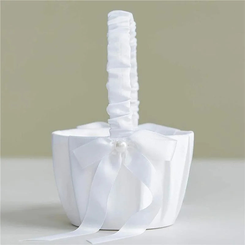 1/2pcs Satin Pearl Knot Flower Basket For Girls, Ring Holder, White Flowers, Wedding Accessories, Ladies Supplies, 2024