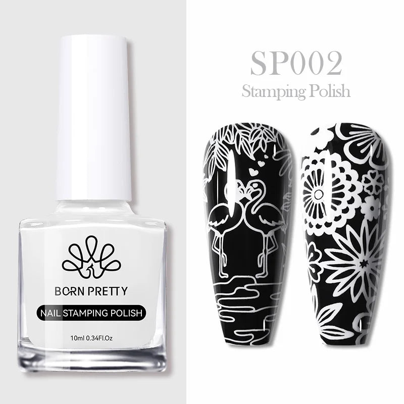 BORN PRETTY 10ml Nail Art Stamping Polish for Manicure Printing Design Black White Nail Art Varnish Need No Smudge Top Coat Oil