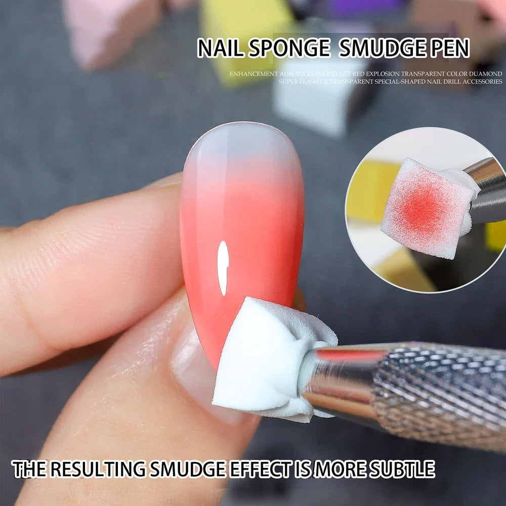 50/300Pcs Nail Sponge Sponge Nail Art Tool with Grab Pen and Sponge Grab Clip Set Nail Gradient Color Nail Tool Accessories