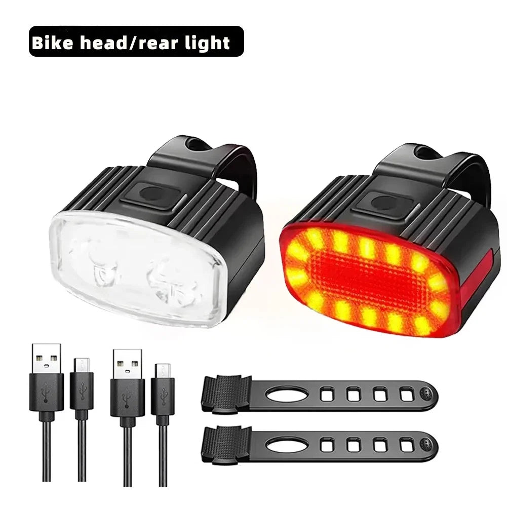 Bike Light Bicycle Front/Rear Light USB Rechargeable MTB Road Bike Headlight Waterproof Cycling Lamp Flashlight Fatbike Light