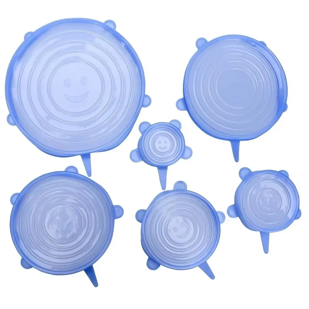 6Pcs/Set Transparent Silicone Kitchen Utensils Fresh-keeping Stretch Universal Bowl Cover Refrigerator Microwave Oven Sealed