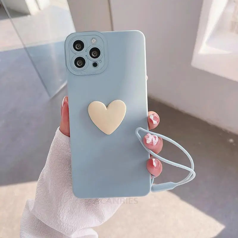 Cute 3D Love Heart Silicone Case For Iphone 14 Plus 13 Pro Max 12 Mini 11 X Xs Xr 7 8 14plus Iphone14 Lanyard Wrist Strap Cover
