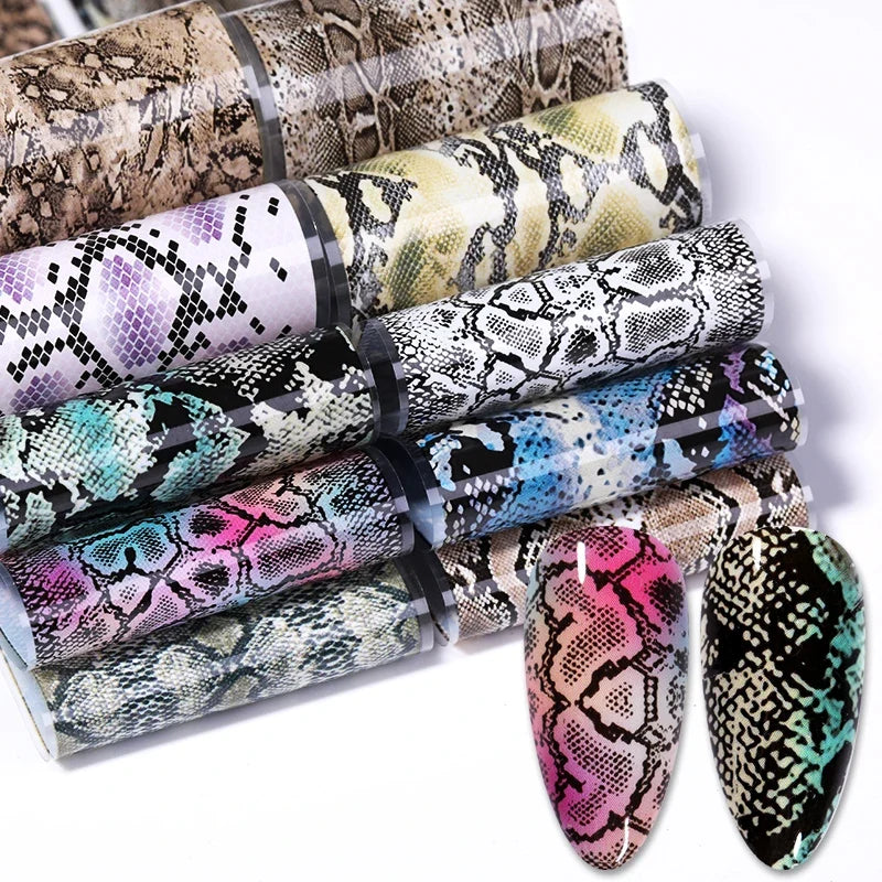 10pcs/Bag or 10 Rolls/Box Snake Skin Nail Transfer Foils Animal Print Nail Art Stickers Set Winter DIY Manicure Decals Decoratio