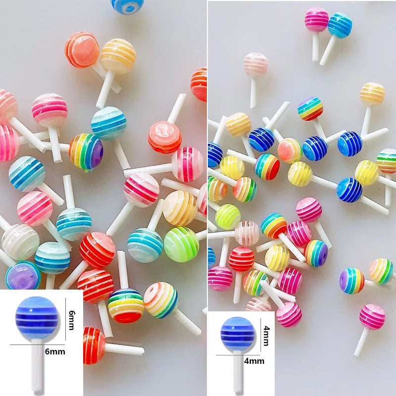 4mm,6mm Lollipop Nail Art Charms Kawaii Resin Acrylic Accessories Jewelry Colorful Mini Sweet Candy Manicure Rhinestone 50/20pc