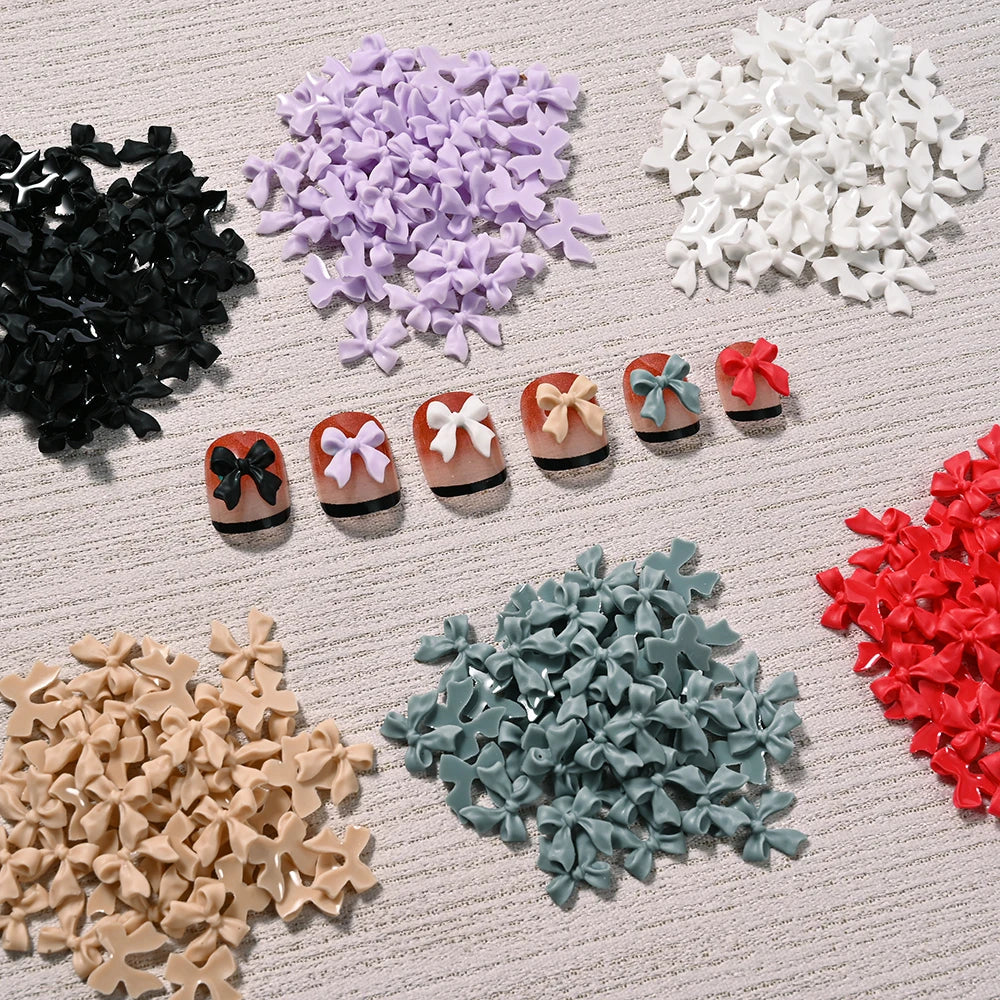 100pcs 3D Black Bowknot Nail Art Charms Kawaii Resin Ribbon Bows Nail Art Decorations DIY Korean Y2K Style Manicure Accessories
