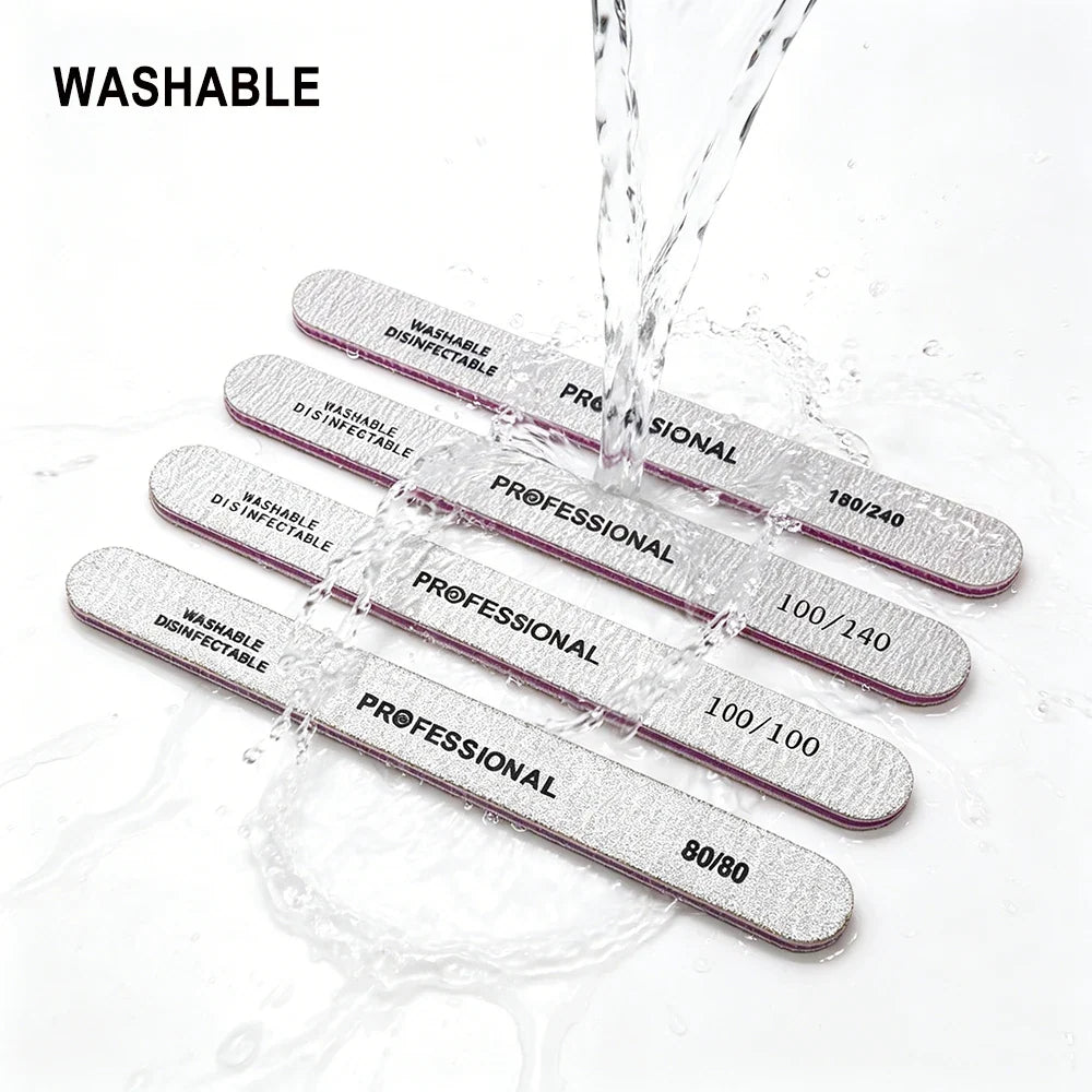 5/10pcs Nail Files Multi Grit Grey Zebra Straight Washable Double Sided Emery Board for Thick Nail Shaping & Removal