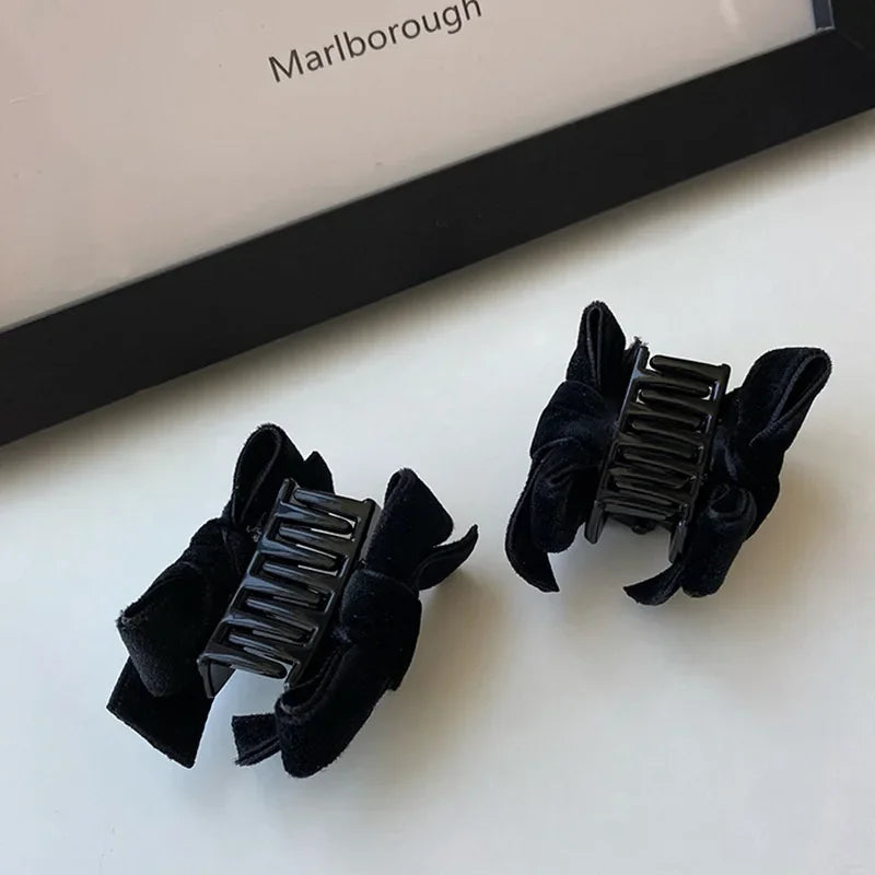 Black Red Small Velvet Bowknot Hair Claw Clips 2pcs/set Korean Princess Hair Clips with Bangs Girls‘ Headwear Hair Styling Tools