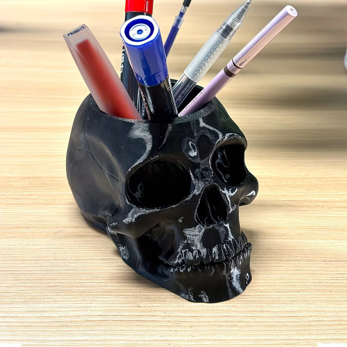 Skull Pen Holder Skull Makeup Brush Holder Skull Planter, Goth Decorations Home Office Indoor Desk Decorations