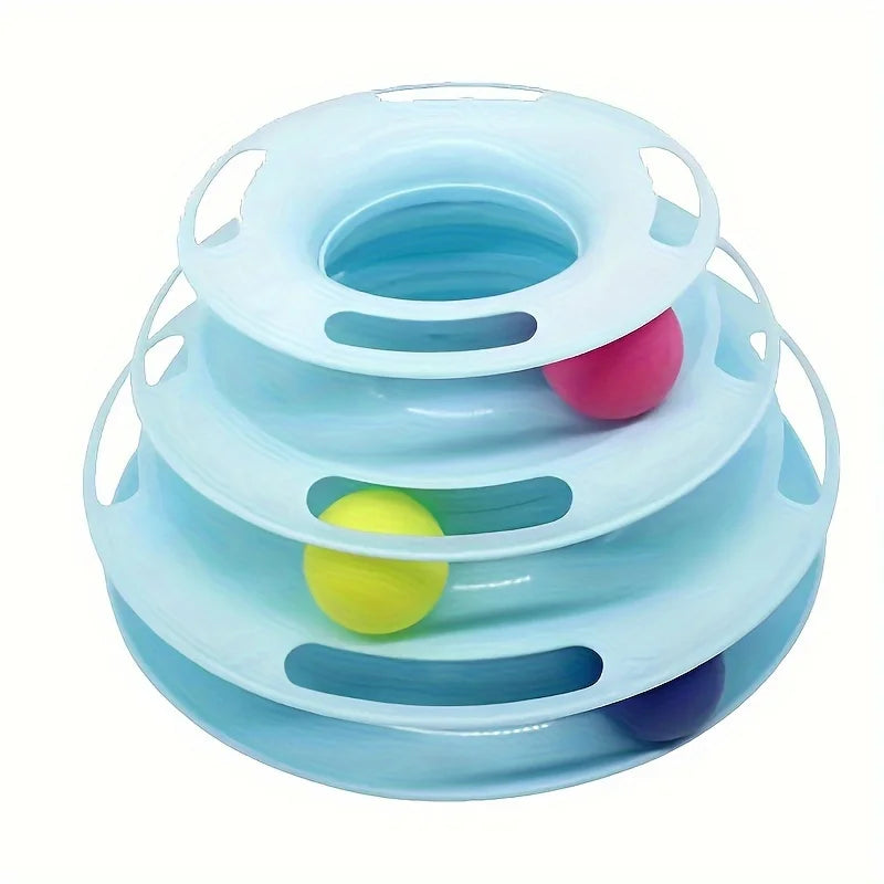 3 Layer Interactive Cat Toy Tower with Colorful Balls Mental Physical Exerciser, Fun Puzzle Game for Active Cats