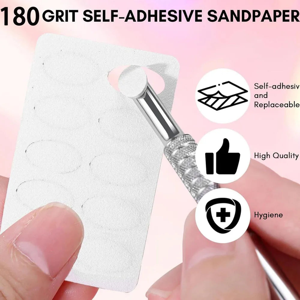 50Pcs 180Grit Sanding Slice+1Pc Nail Cuticle Pusher Set Self-Adhesive Pre Polishing Sandpaper Nails Files Manicure Pedicure Tool