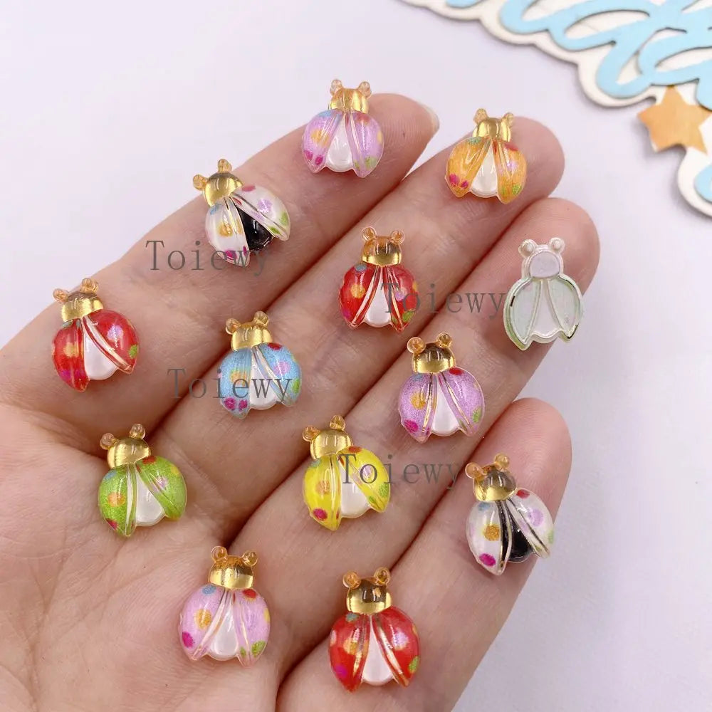 60pcs Mixed Resin Cute Colorful Beautiful Red Beetle Flat back Rhinestone Appliques DIY Wedding Scrapbook Christmas Decor Crafts