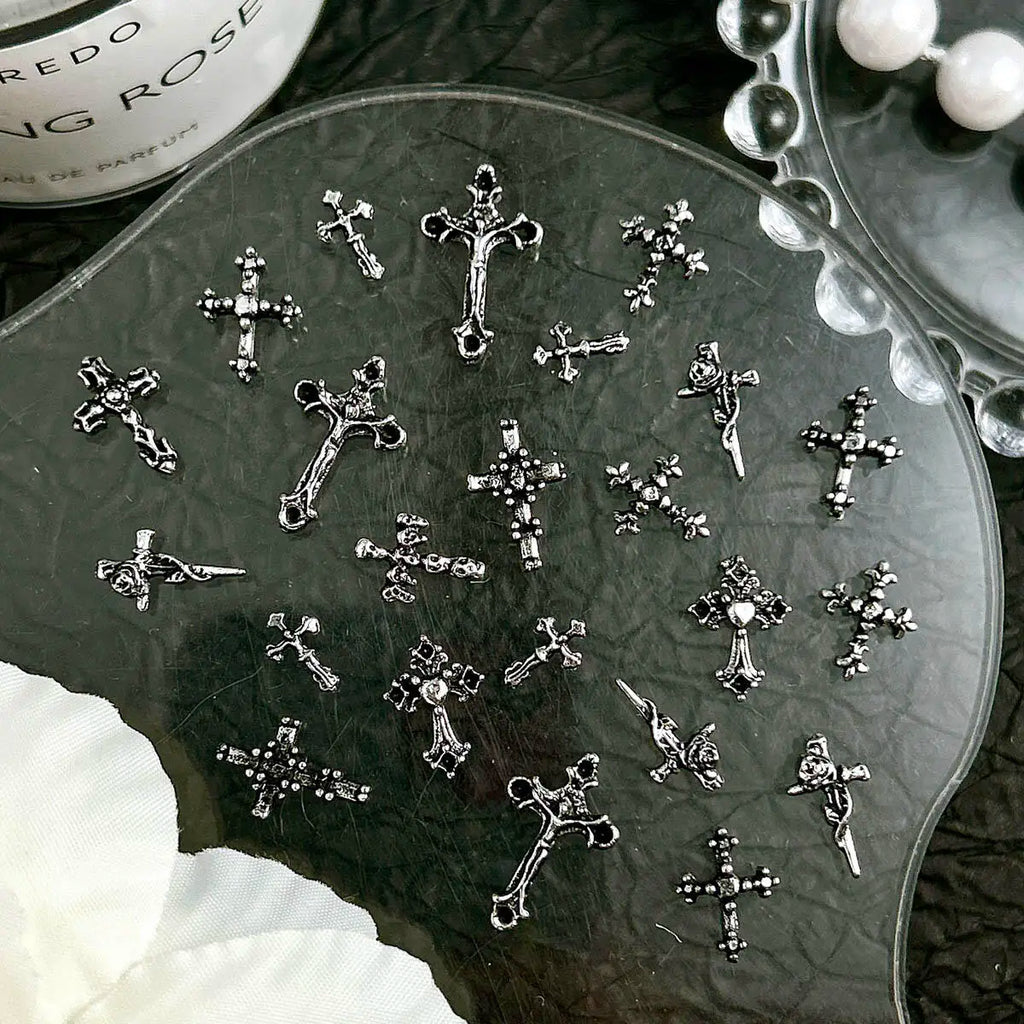 3D Alloy Halloween Series Punk Cross Nail Art Decoration Y2K Black Multi Style Cross Nail Art Charms DIY Crafts Accessories