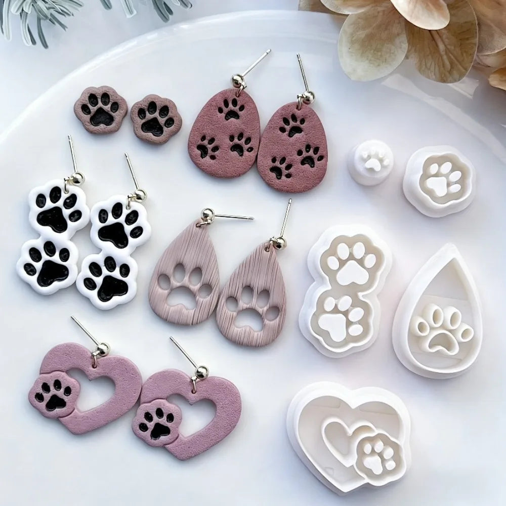 5Pcs Cute Dog Paw Polymer Clay Cutters Set PLA Animal Paw Earring Molds for Jewelry Making Pet Lover Craft Molds Tools