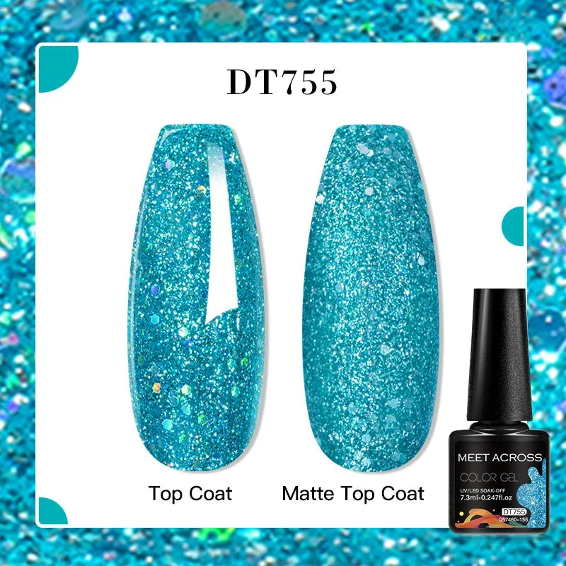 MEET ACROSS 7ml Snowflakes Sequins Gel Nail Polish Vernis Semi Permanent Soak Off Nail Art Varnish Christmas Winter For Manicure
