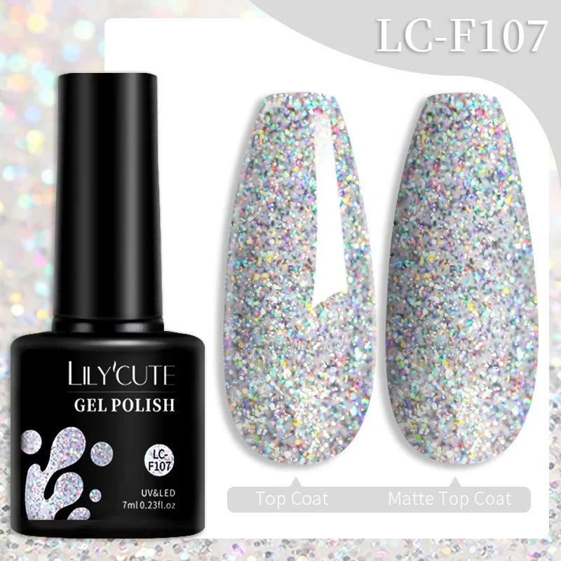 LILYCUTE 7ml Glitter Auroras Gel Nail Polish Summer Gold Colorful Sequins Manicure Semi Permanent Soak Off Nail Art Gel Varnish
