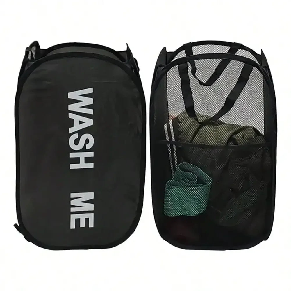 Portable Mesh Pop Up Laundry Hamper Wide Opening Breathable Collapsible Space-Saving Laundry Basket Dorm Travel Bathroom Items