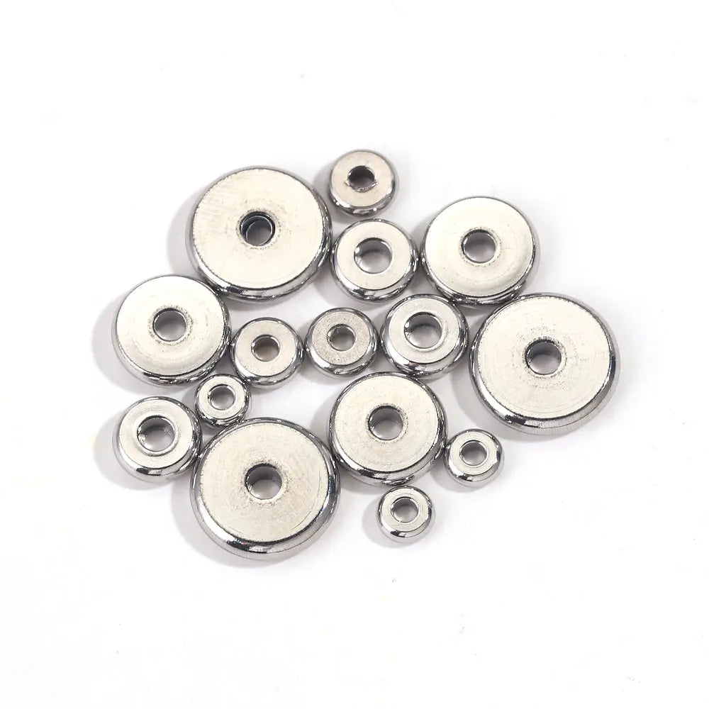 50pcs Spacer Beads For Jewelry Making Supplies Flat Round Loose Beads Stainless Steel Beads DIY Bracelet Jewelry  Accessories