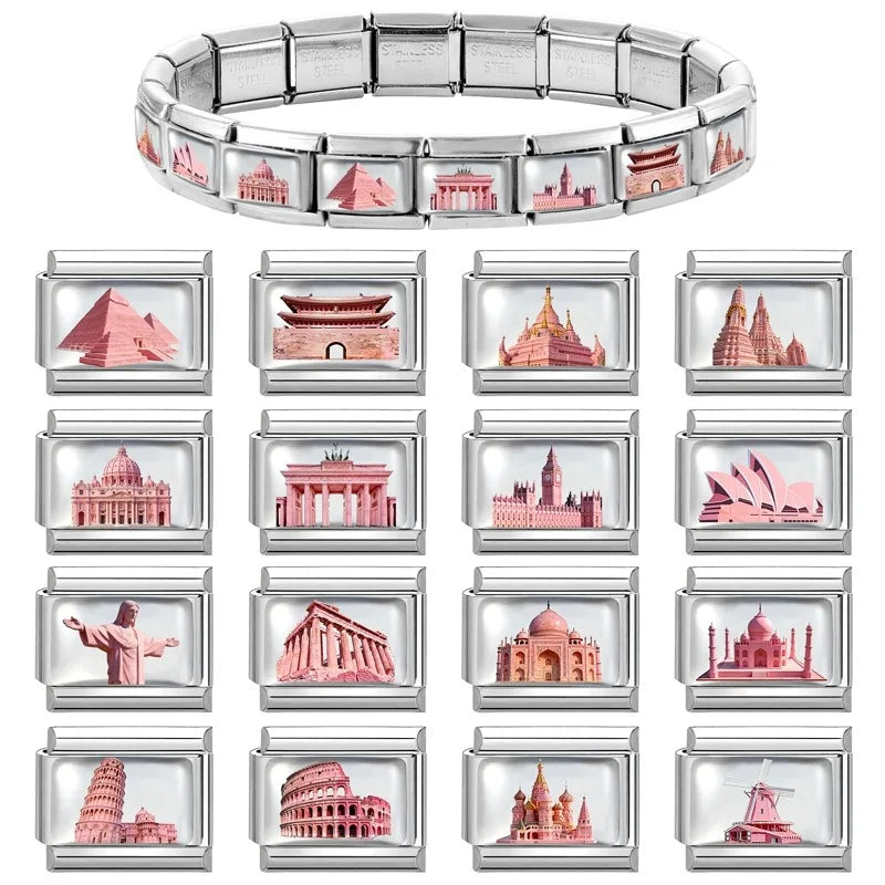 2026 World Scenery Saint Basil's Cathedral St. Peter's Basilica‌ Italian Charm Links Fit 9MM Stainless Steel Bracelet DIY Making