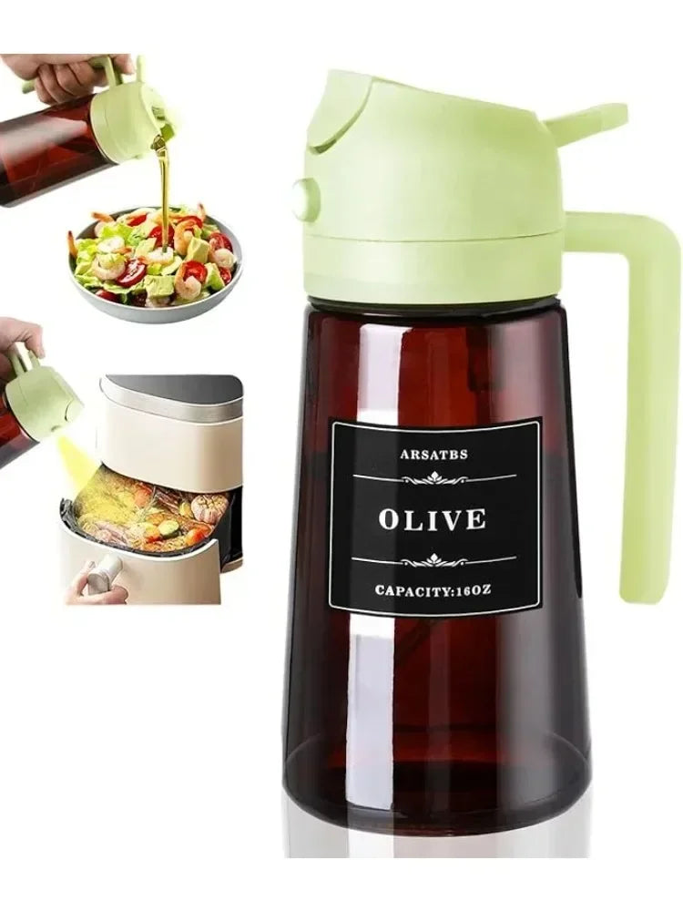 2-in-1 Glass Oil Dispenser & Sprayer - 16oz/470ml Leakproof Olive Oil Sprayer Bottle for Cooking, Air Fryer, BBQ, Baking, Salad