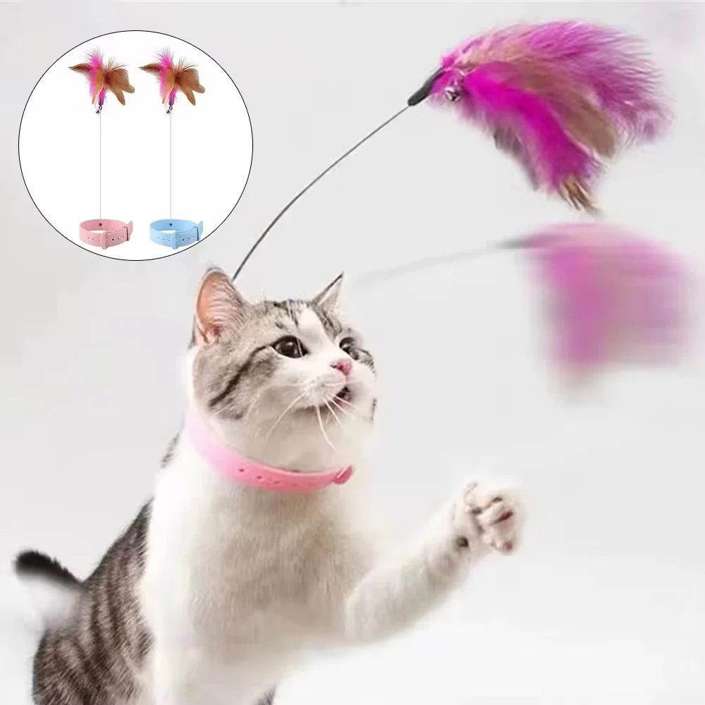 Interactive Cat Toys Funny Feather Teaser Stick with Bell Pets Collar Kitten Playing Teaser Wand Training Toys for Cats Supplies