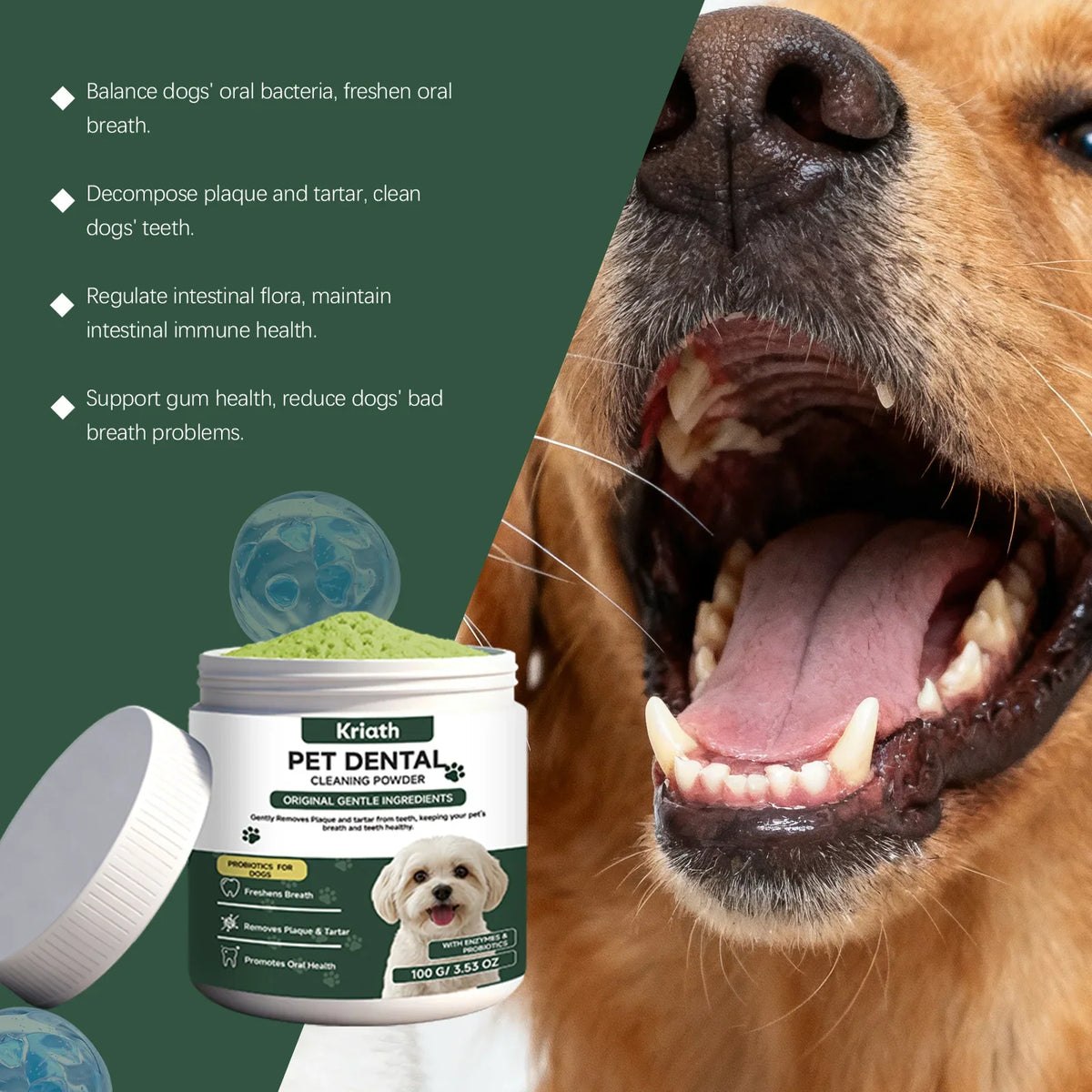 Natural Pet Dental Powder Cat Dog Breath Freshener Oral Health Care Clean Teeth Plaque Defense Enzyme Formula Pet Supplies