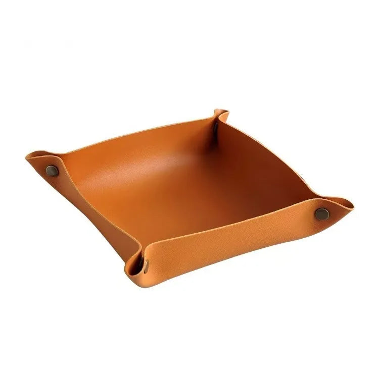 PU Valet Tray Foldable Storage Tray Makeup Keys Coins Snacks Desktop Nightstand Organizer Multi-purpose Leather Tray
