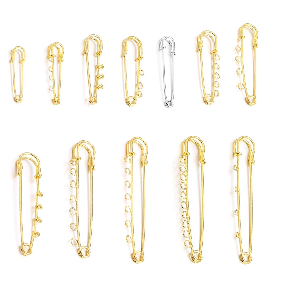 5-10pcs/lot Gold Safety Pins Brooches Blank Base Brooch Pin with Holes Fasteners Pin For DIY Jewelry Making Supplies Accessories