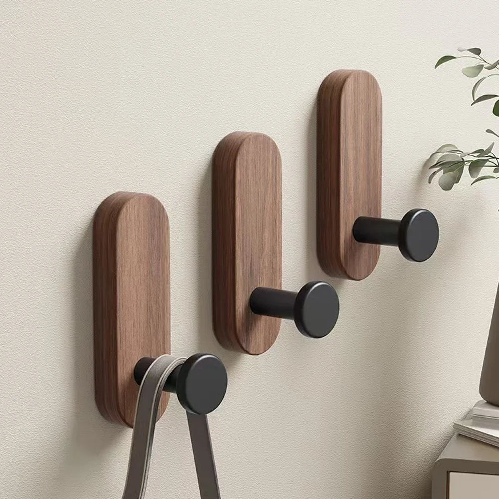 Self Adhesive Wall Hooks Nordic Wooden Hooks for Hanging Coat Clothes Bathroom Kitchen Towel Storage Hanger Entryway Key Holder