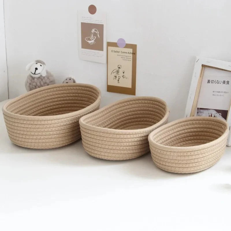 Nordic Cotton Rope Woven Storage Baskets Organize Boxes Desktop Sundries Organize Basket Sundries Key Cosmetics Storage