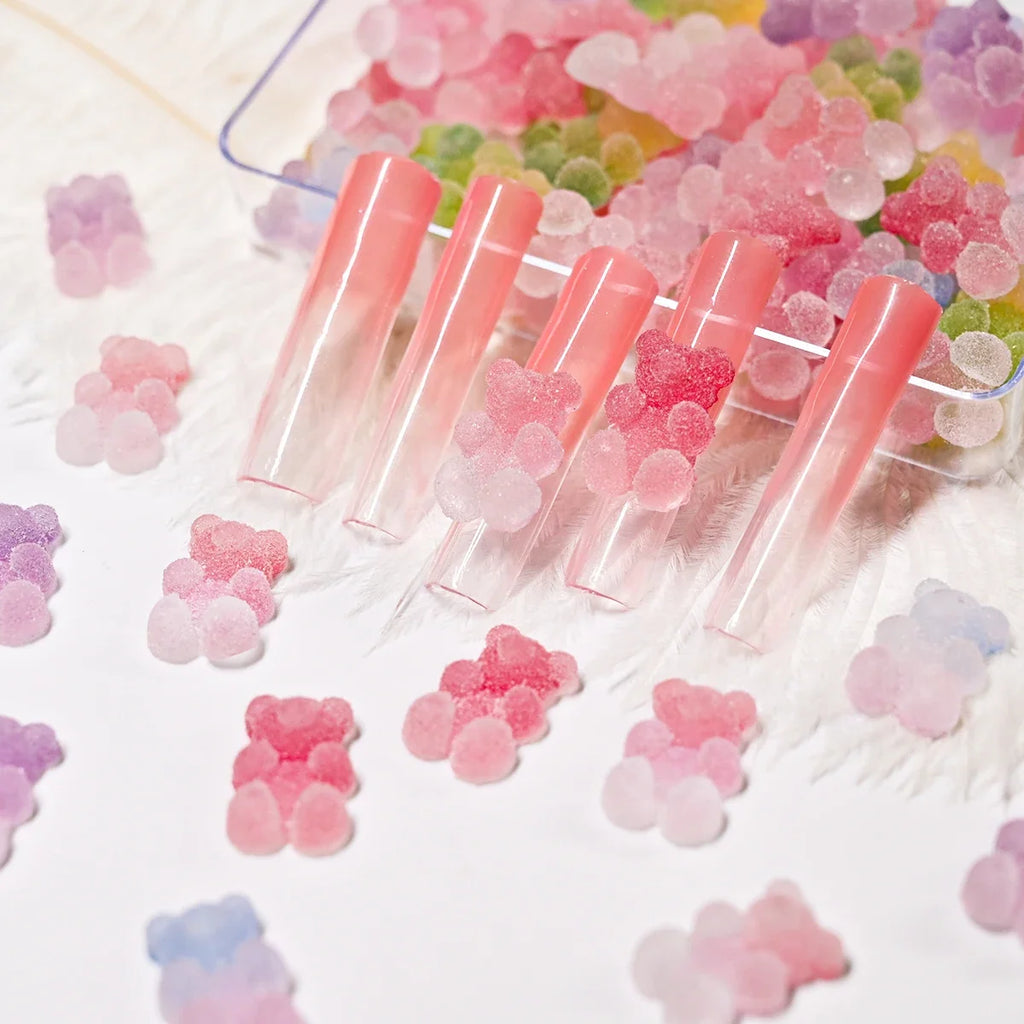 50pcs Gradient Gummy Bear Nail Art Charms Y2K Kawaii Bear Resin Design Nail Rhinestones DIY Cartoon Soft Candy Nail Accessories