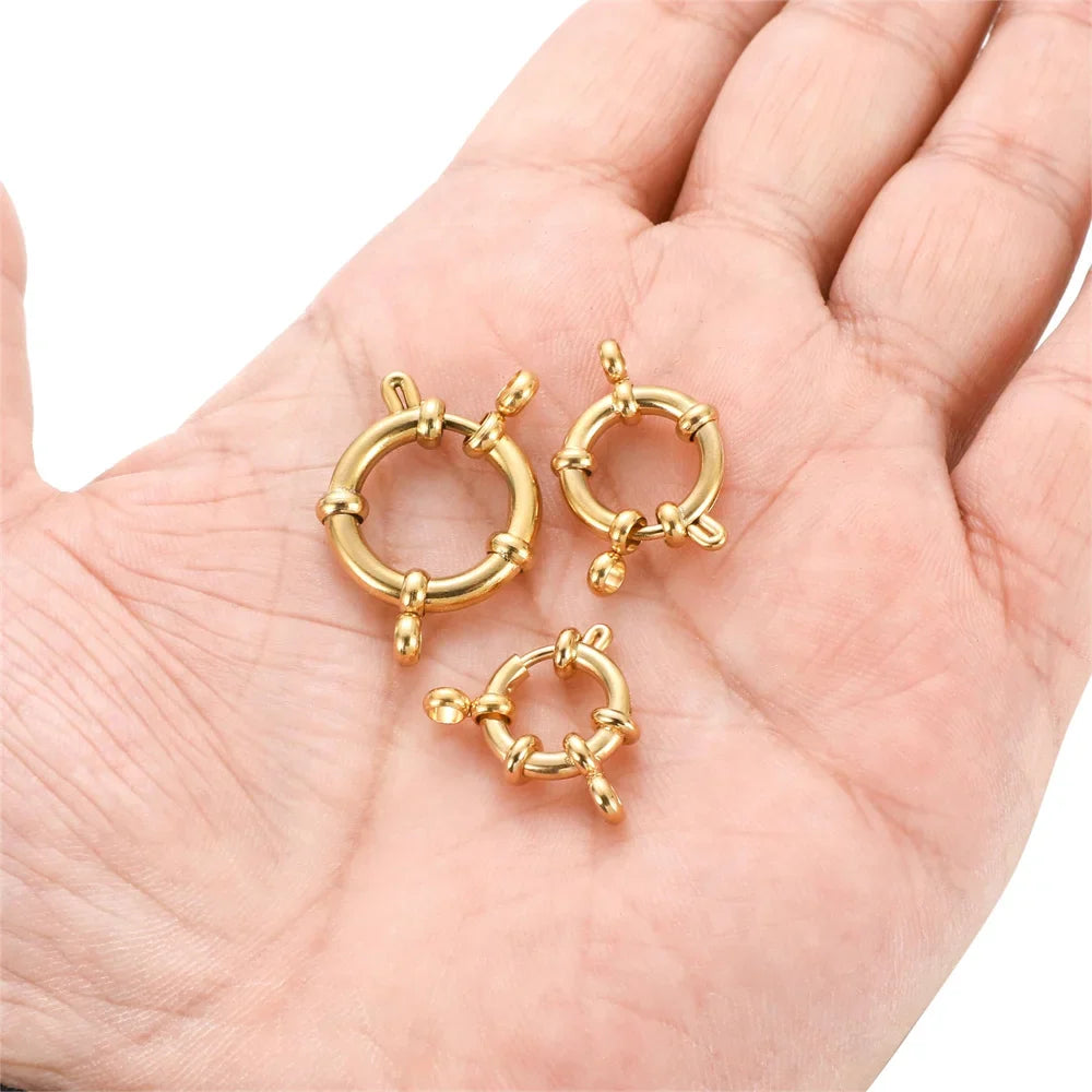 4pcs Stainless Steel Gold Round Spring Clasps Hooks for Bracelet Clavicle Necklace Clasp Connectors DIY Jewelry Making Supplies