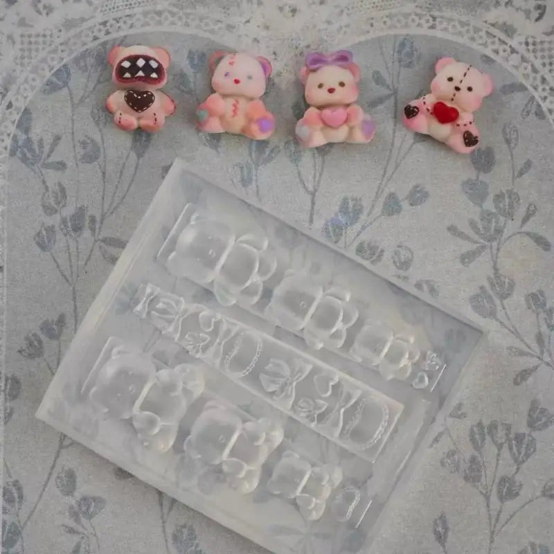 【Peace】1Pc Cream Bow Bear 3D Silicone Nail Mold DIY Nail Art Decoration Flower Transparent Nail Template Manicure Design Tool