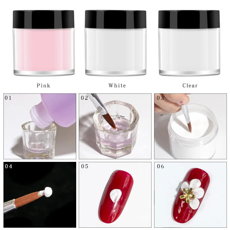 3 Colors 1 Pc Acrylic Powder for Nails Art Polymer Tips Builder Pink Clear White Nails Professional Acrylic Nail Powders LIQUID