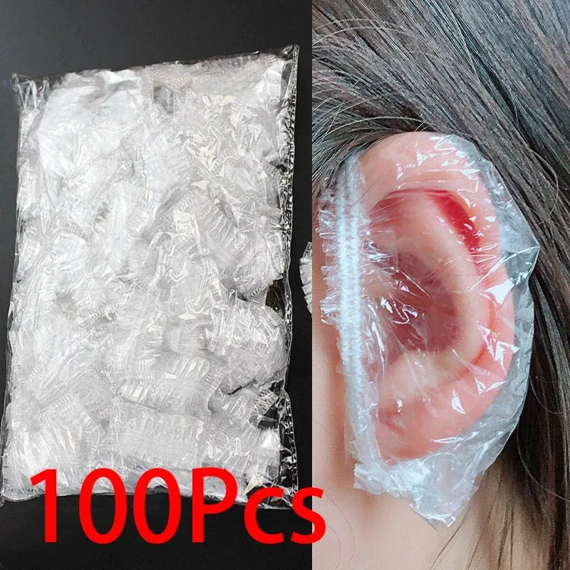 100Pcs Disposable Waterproof Hair Dye Earmuffs Ear Covers for Baking Oil Wash Shower Barber Hairdressing Cleaning Accessories