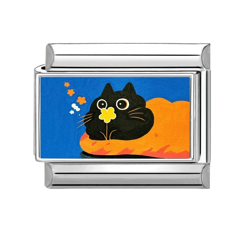 Y2K Original Design Cute Cat Fish Girl Kiss Dog Animals Italian Charm Links 9mm Bracelets Bangle Stainless Steel DIY Making Gift