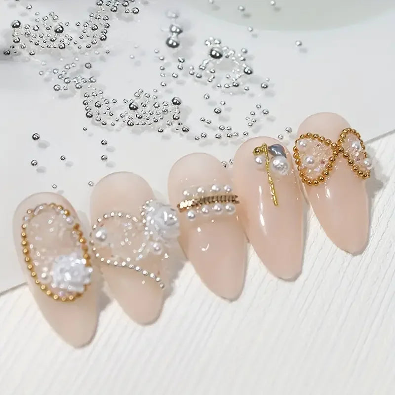 6 Grids Silver Gold Beads Ball Round Gems DIY Decorations Mini Ball Nail Charms Jewelry Supplies For Nail Art Accessories