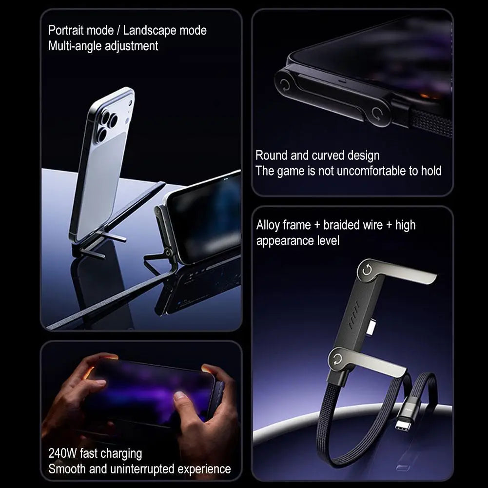 240W Fast Charging Foldable Phone Stand With 360° Rotating Charging Data Cable 2-in-1 Phone Tablet Foldable Mobile Phone Holder