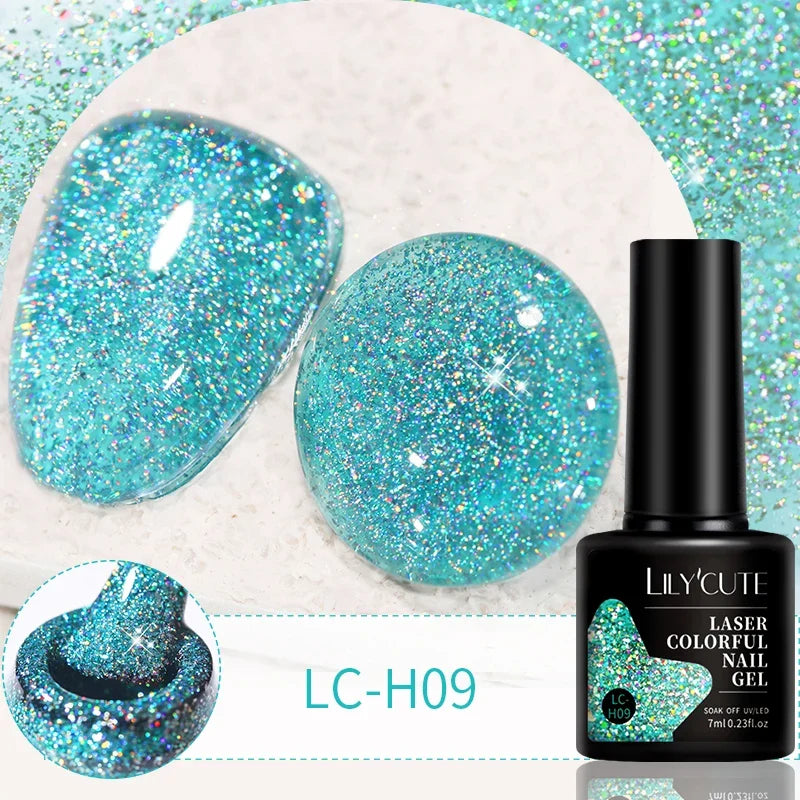 LILYCUTE 7ml Reflective Glitter Nail Gel Polish Effect Sparkling Soak Off Gel Semi Permanent For Manicure Nail Art UV Nail Gel