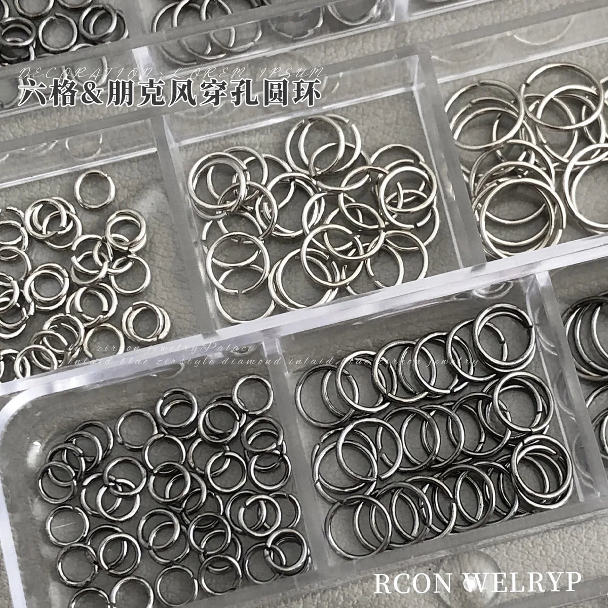 6 Grids Mix Punk Piercing Perforable Round Circle Ring White K Gun Black Alloy Nail Rhinestones Decorations Manicure Charms