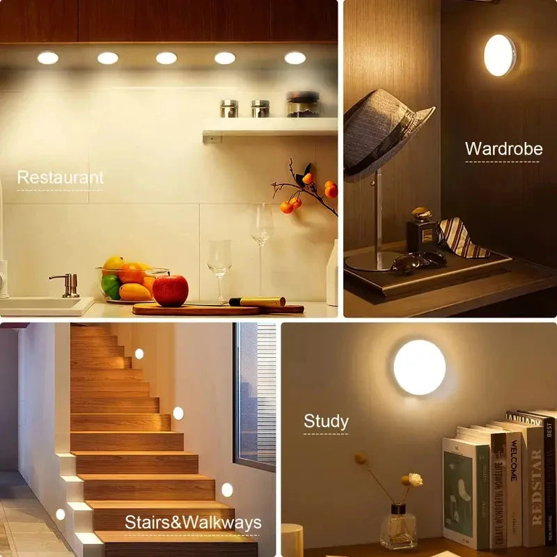 HPH LED Motion Sensor Light 3PCS USB Rechargeable Night Light for Kitchen Cabinet Wardrobe Staircase Closet Wireless Light