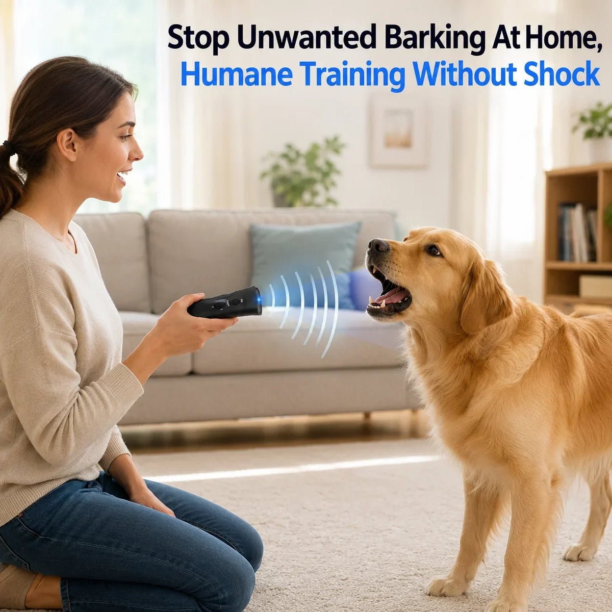 Handheld Ultrasonic Anti Barking Device Dog Training Tool with LED Light 2 Modes Pet Behavior Corrector